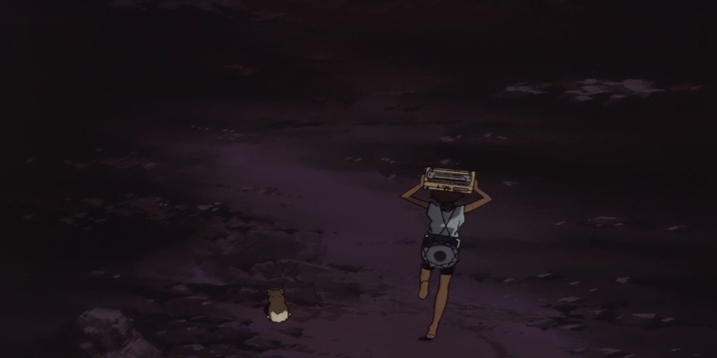 Edward y Ein de Cowboy Bebop saliendo del conjunto de bebop