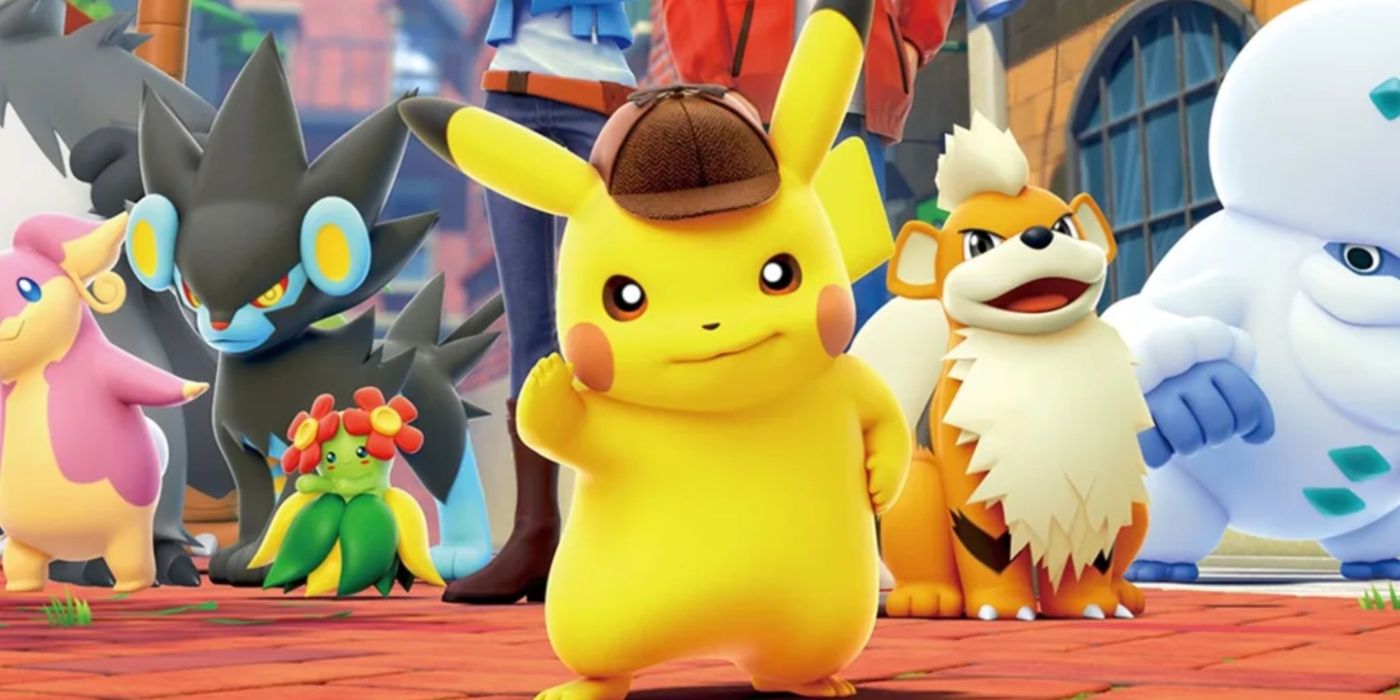 Detective Pikachu Returns key art featuring the titular protagonist and various other Pokémon behind him.