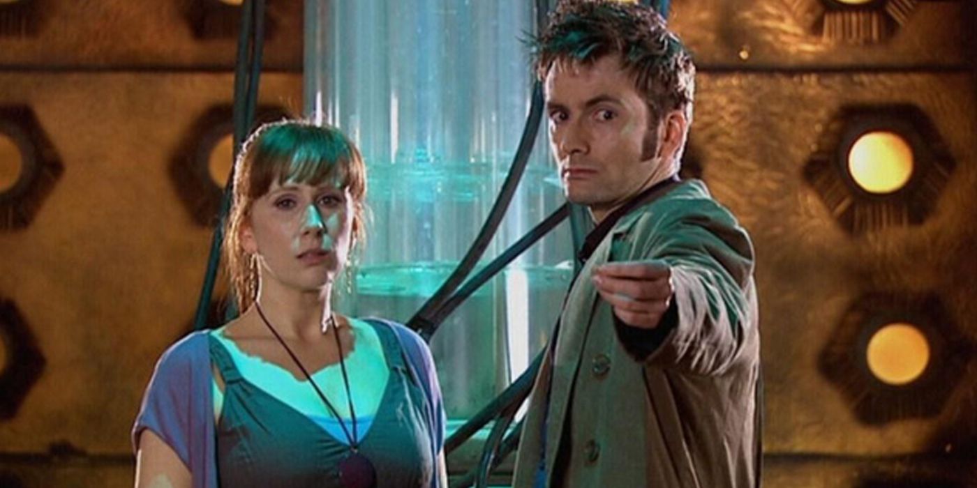 Donna and the Doctor in the TARDIS in Doctor Who