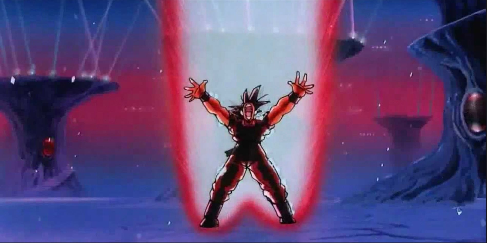 Goku canaliza a energia Kaio-Ken durante sua batalha contra o Dr. Wheelo em Dragon Ball Z: The World's Strongest.