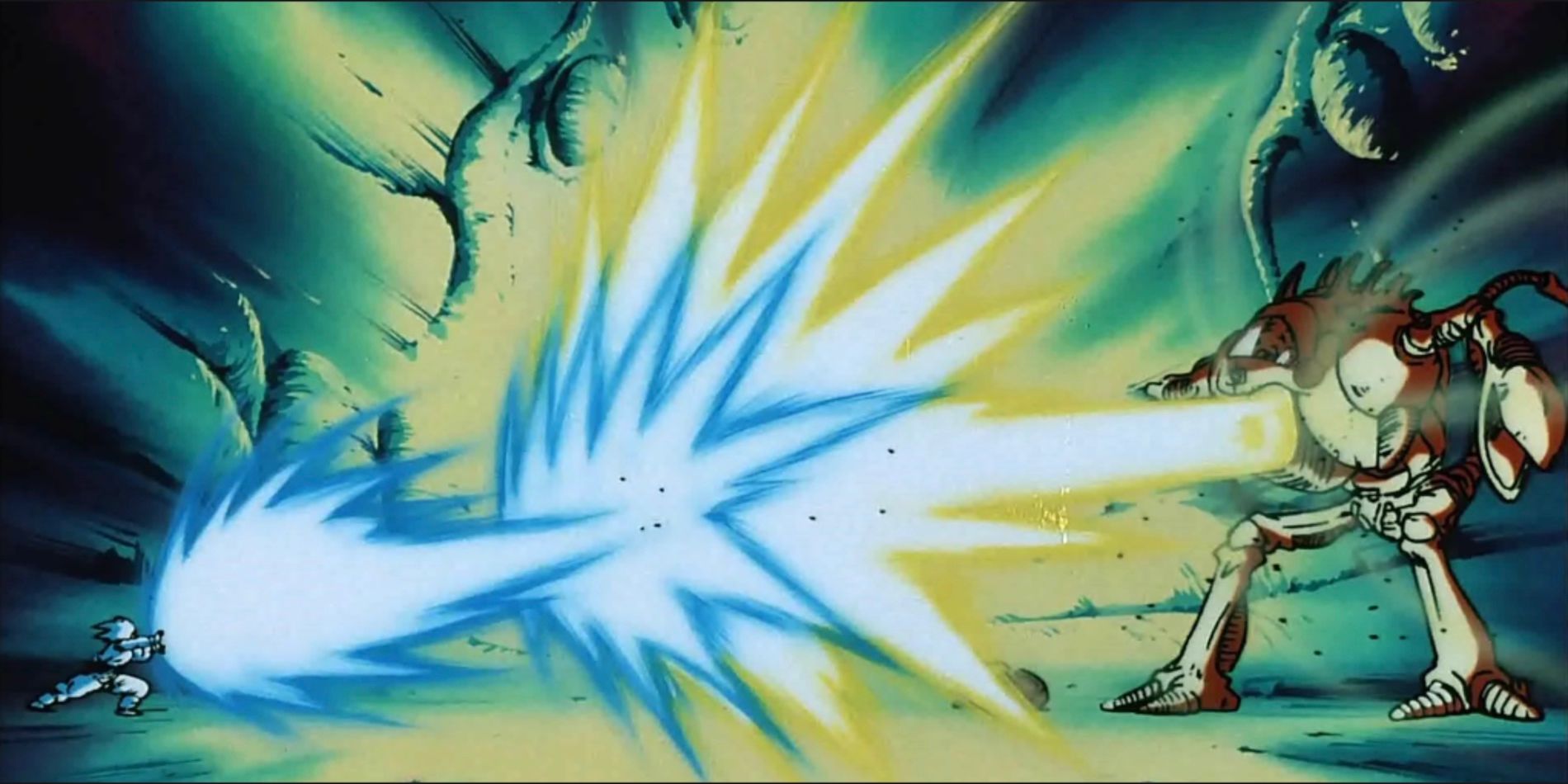 Goku se envolve em uma batalha de raios com o Dr. Wheelo em Dragon Ball Z: The World's Strongest.