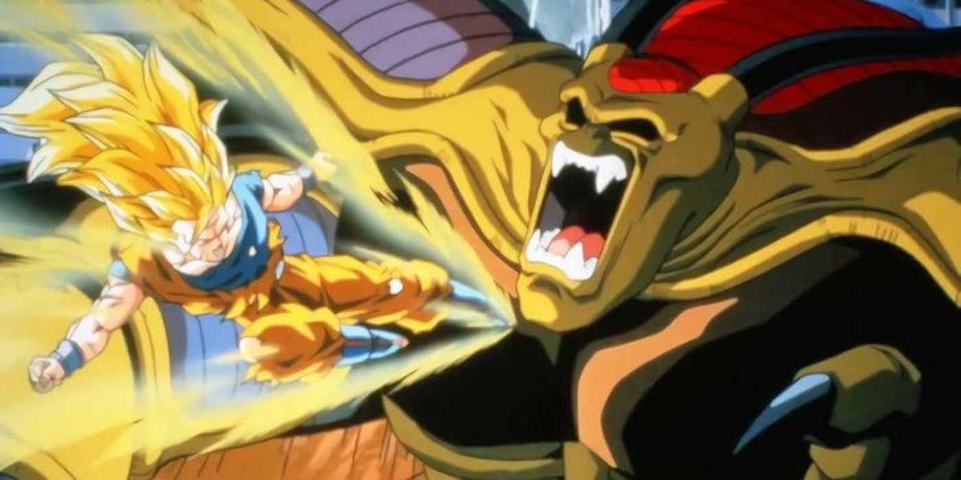 Super Saiyan 3 Goku chuta Hirudegarn em Dragon Ball Z: Wrath of the Dragon.