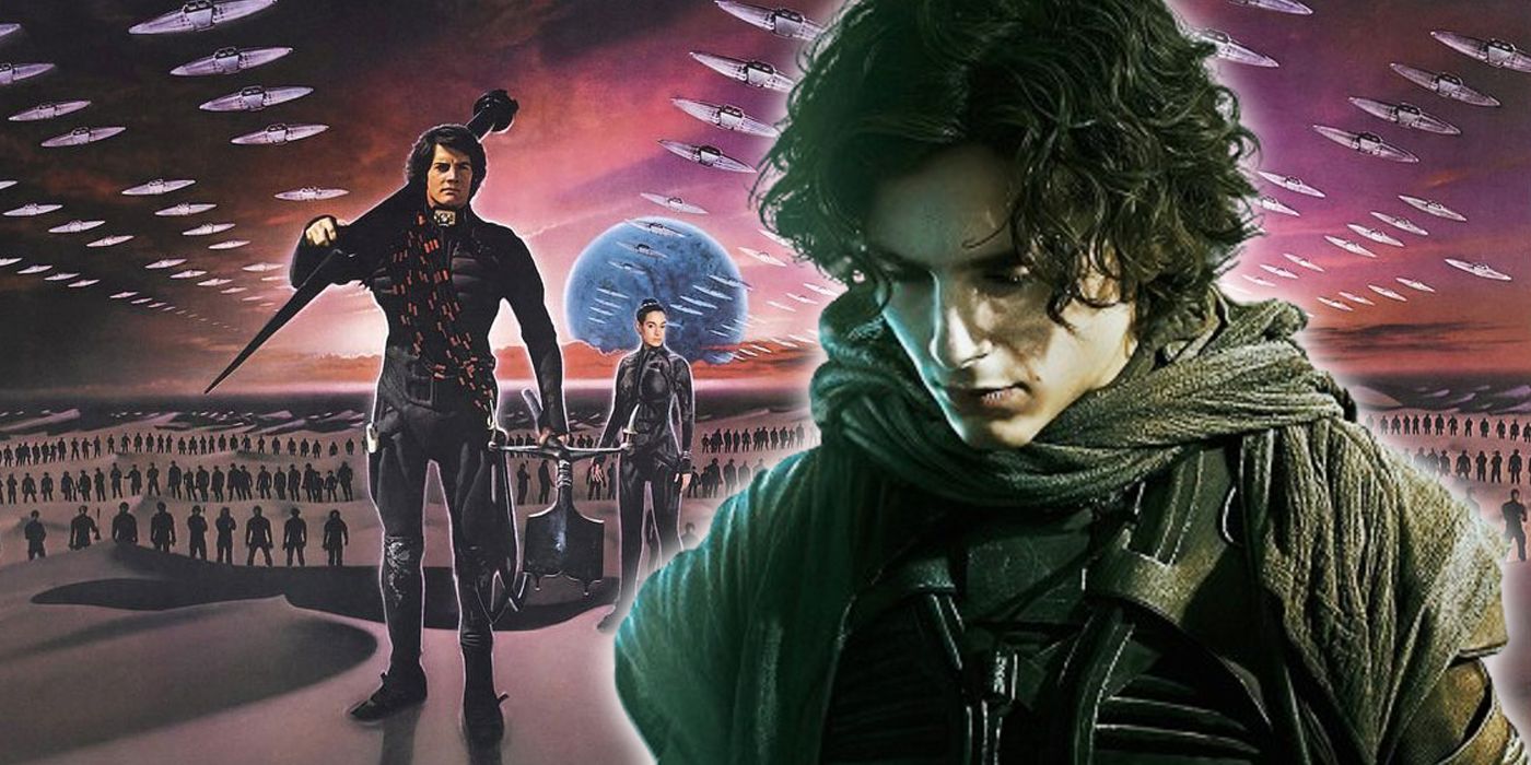 Paul Atreides from the new Dune with a poster for the original Dune movie in the background.