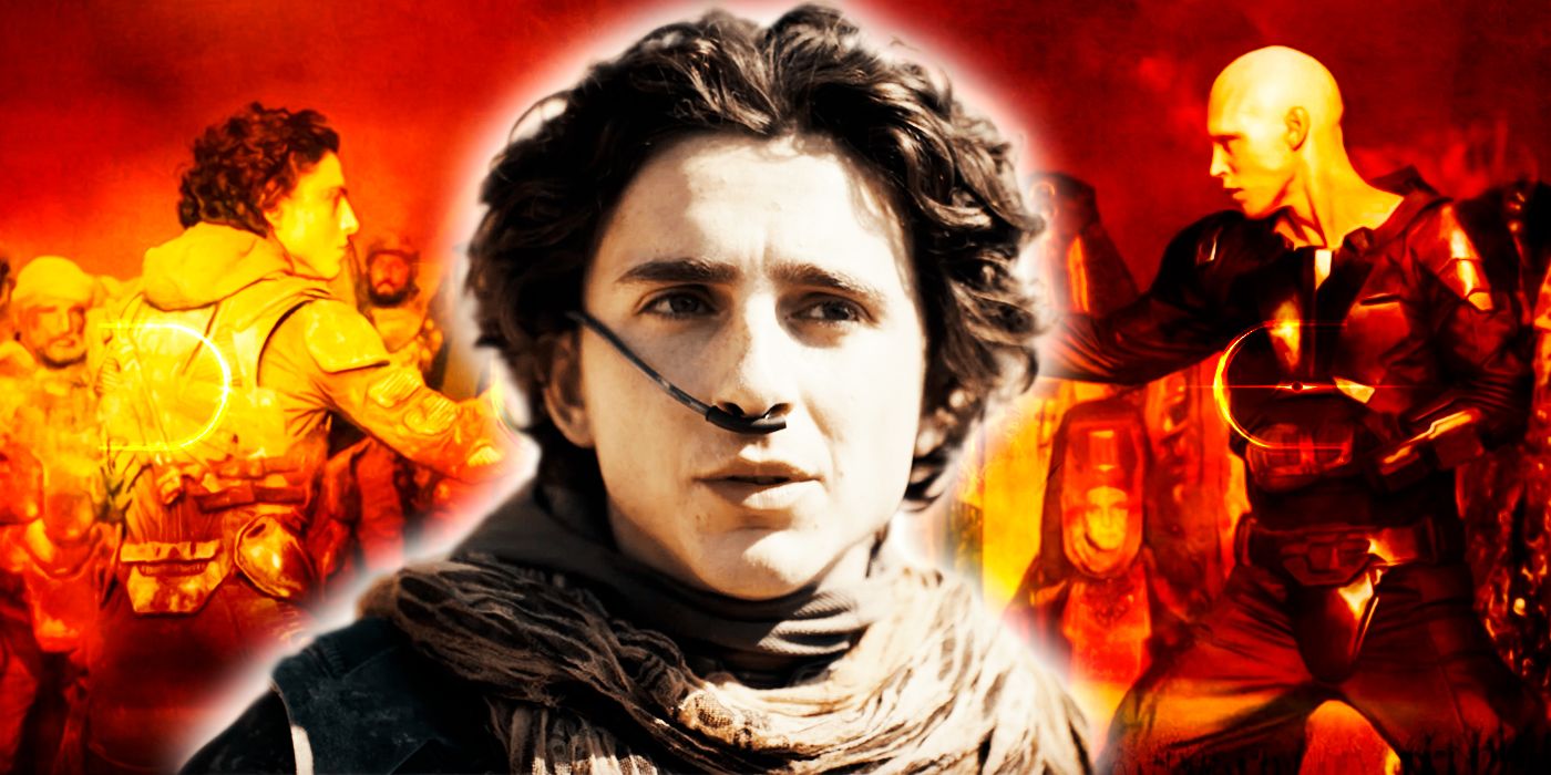 Custom Image of Paul Atreides with his duel against Feyd-Rautha Harkonnen in the background