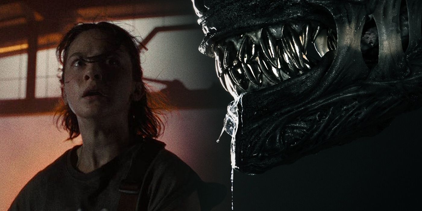 Cailee Spaeny looking scared at a xenomorph from Alien: Romulus