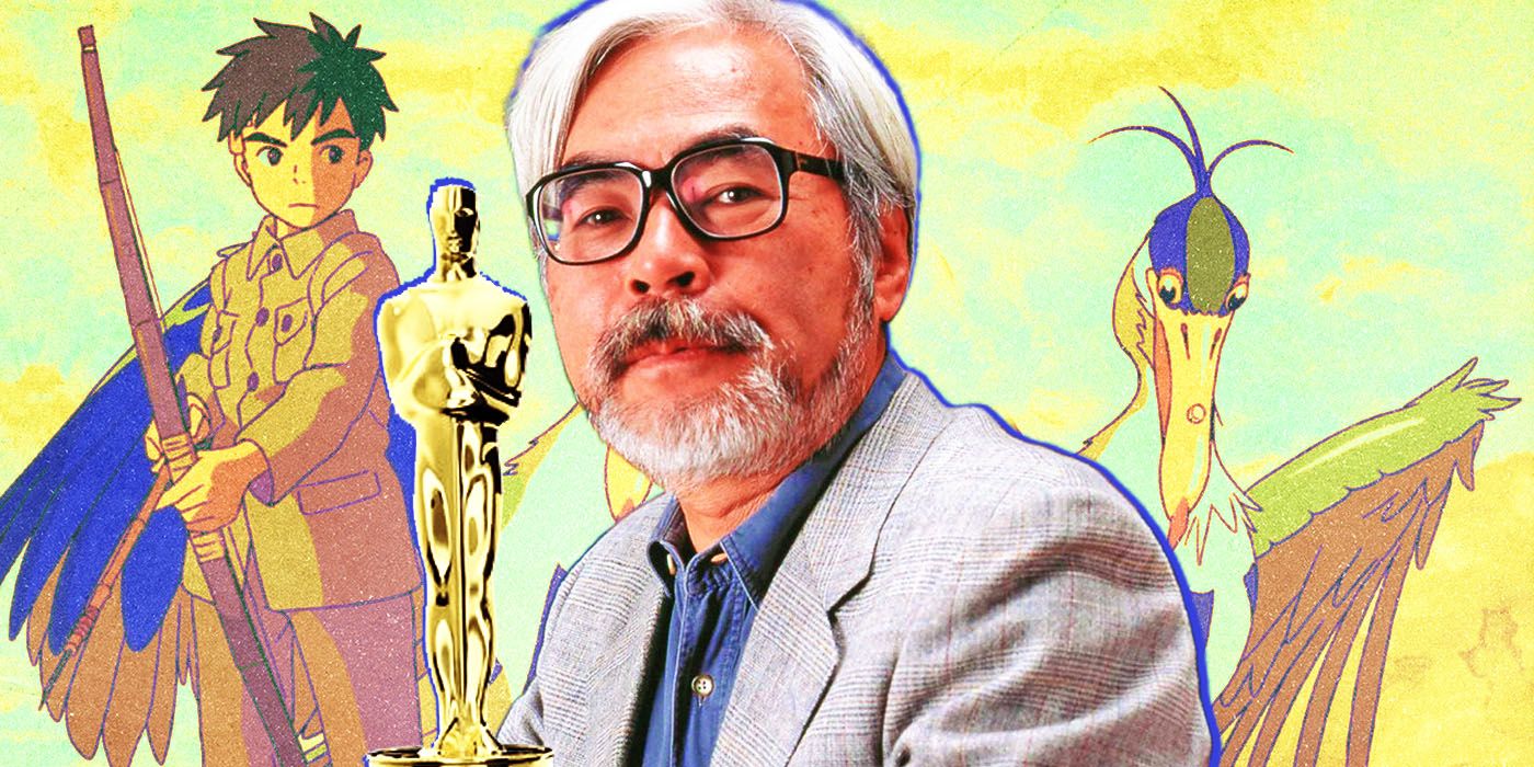 Hayao Miyazaki and Boy and The Heron with an Oscars award