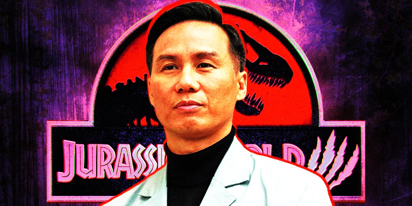 B.D. Wong as Dr. Henry Wu poses in front of a logo for Jurassic World 4.