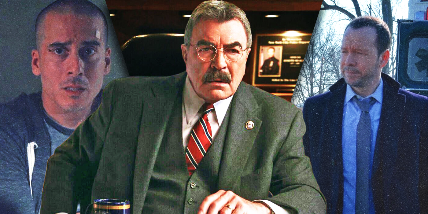 Three-Way split image of Blue Bloods' Javier Baez, Commissioner Reagan and Danny Reagan