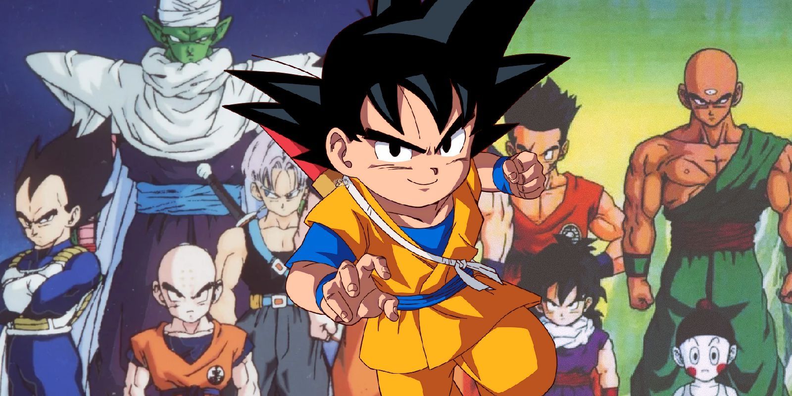 Goku in Dragon Ball Daima with the cast of Dragon Ball Z