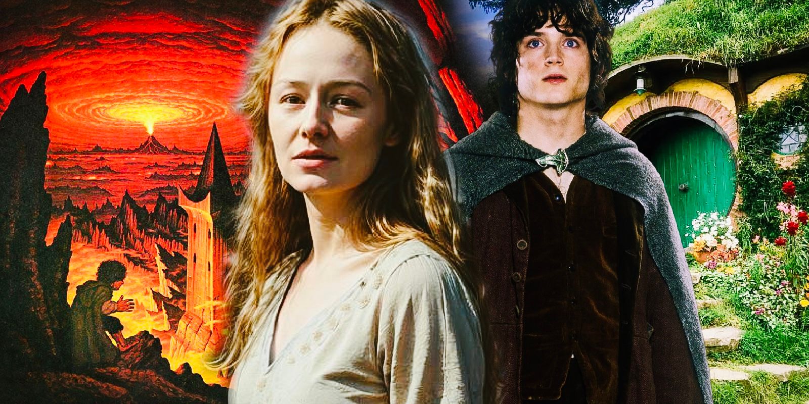 Eowyn and Frodo in the shire and Mordor from the Lord of the Rings films