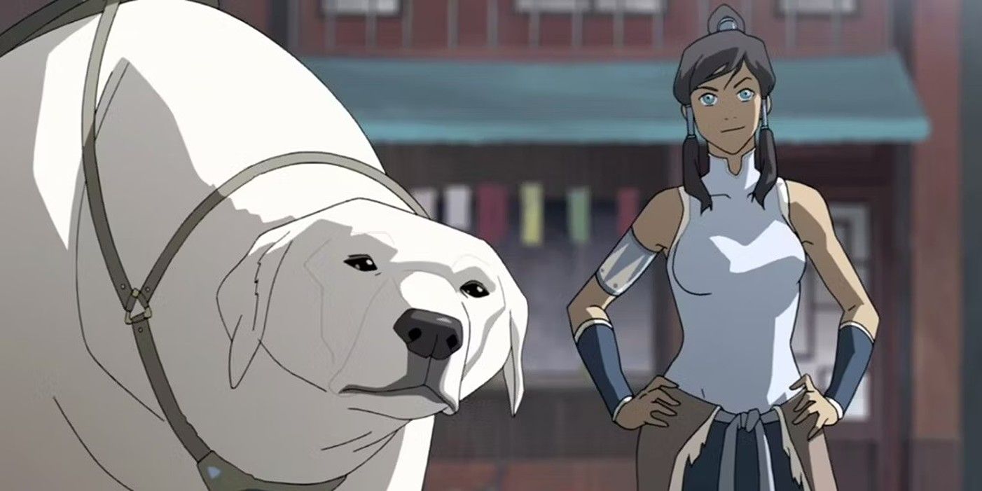 Korra e Naga estão lado a lado.