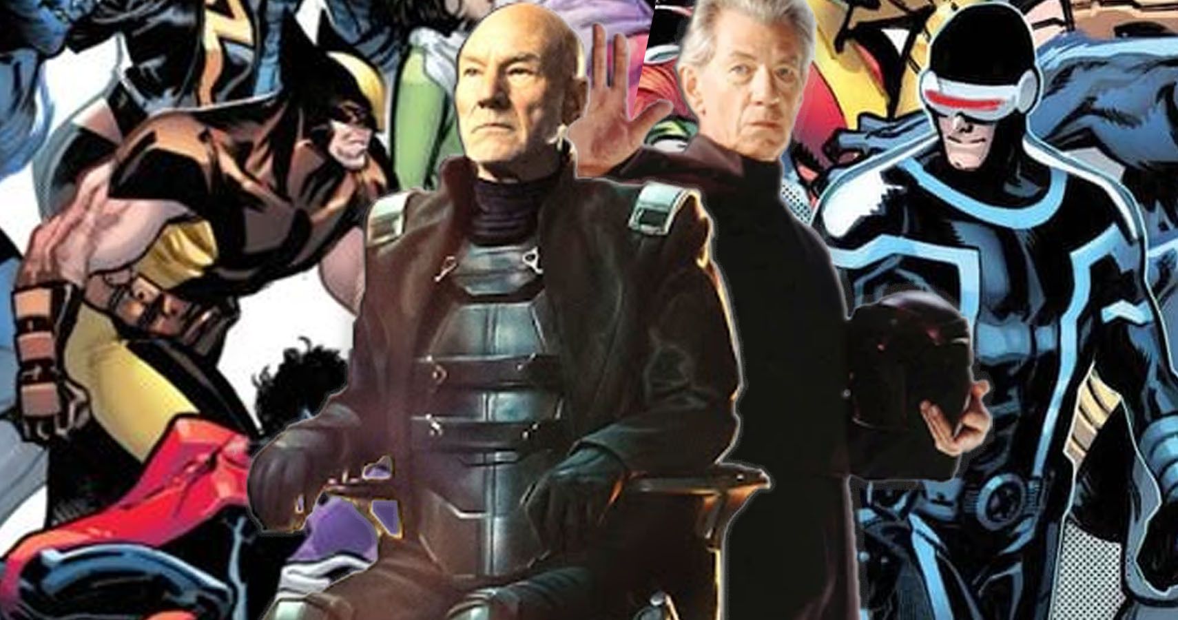 Live action Professor X and Magneto overlaid on top of X-Men issue 700's cover