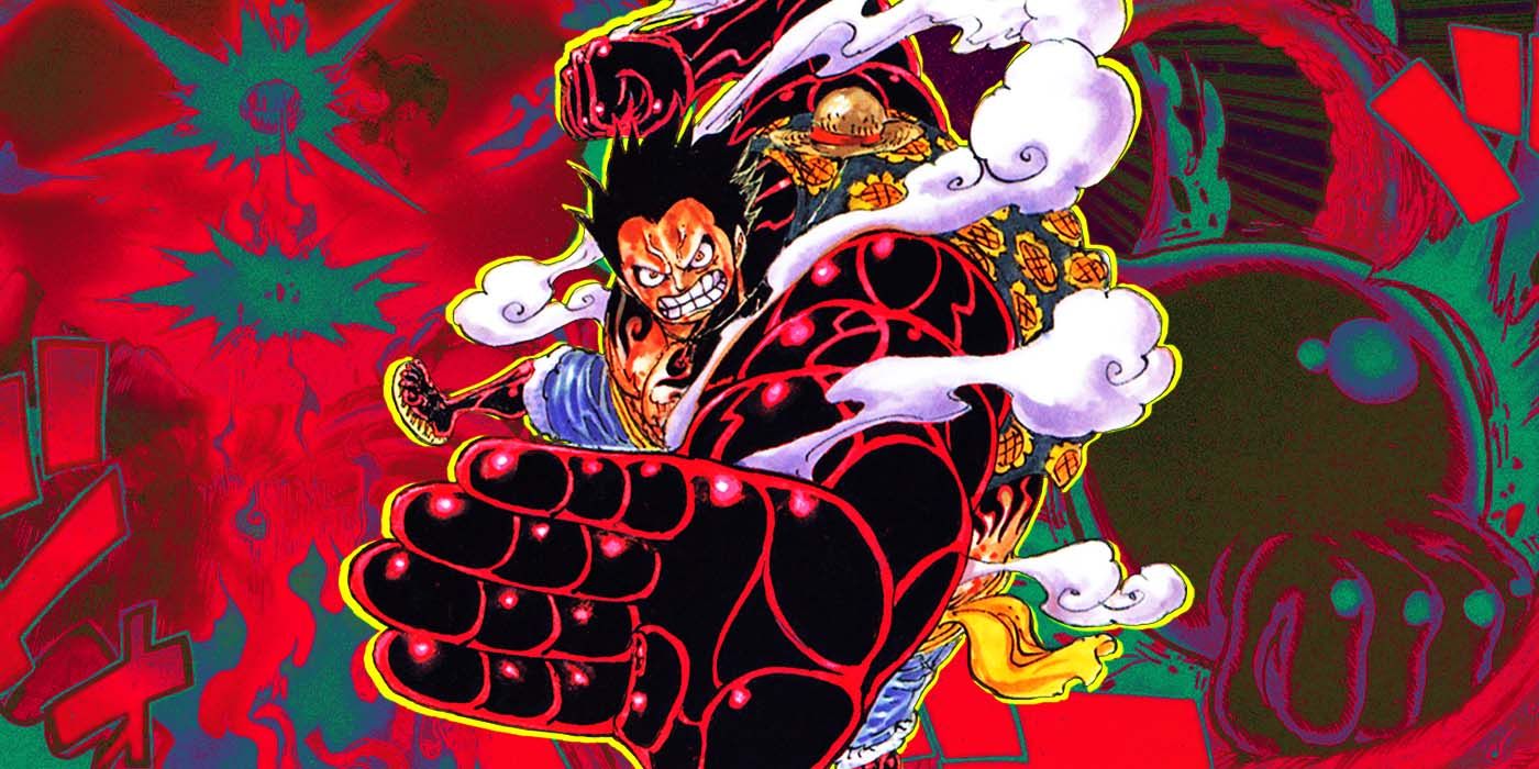 Luffy from the One Piece manga in Gear 4 mode using an attack