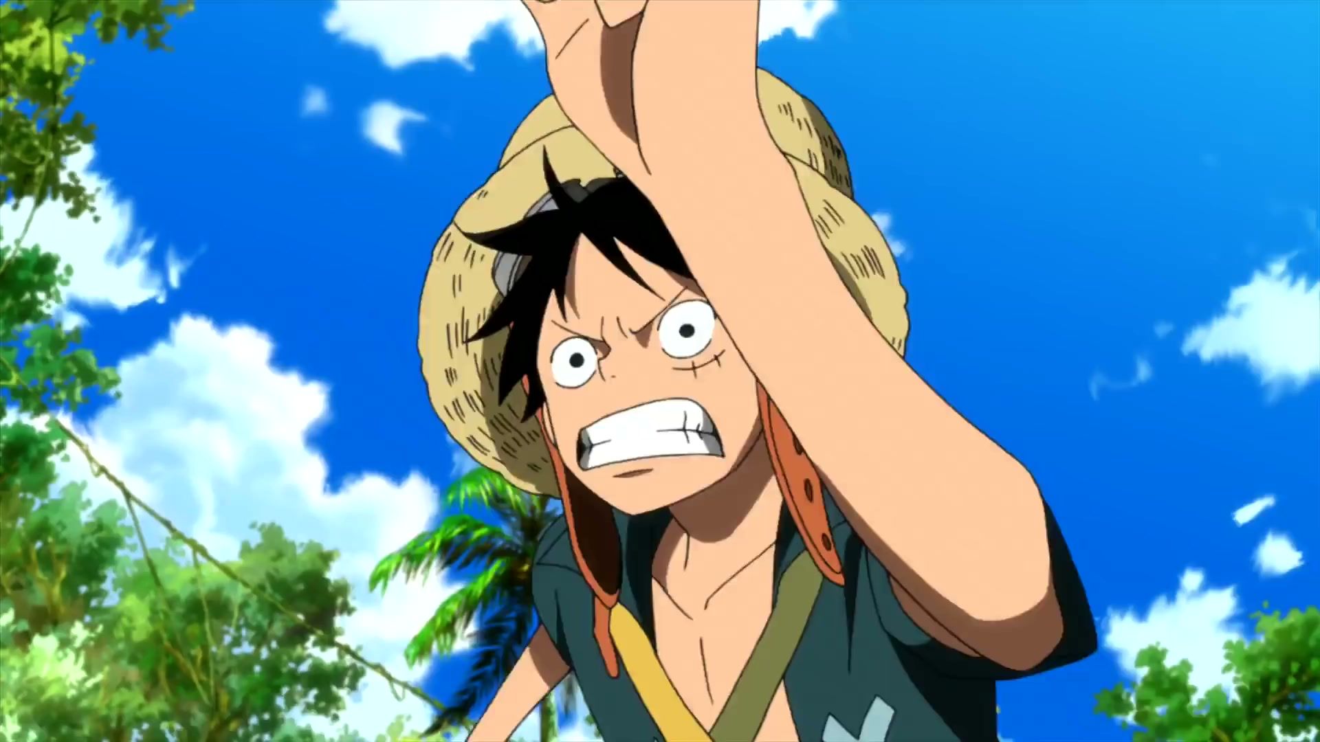 Luffy looking upset on One Piece Strong World