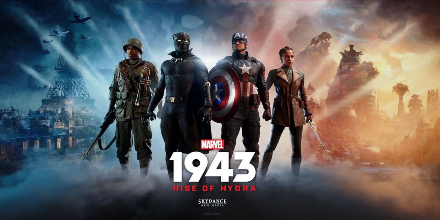 Marvel 1943: Rise of Hydra promo image with Gabriel Jones, Black Panther, Captain America and Nanali.