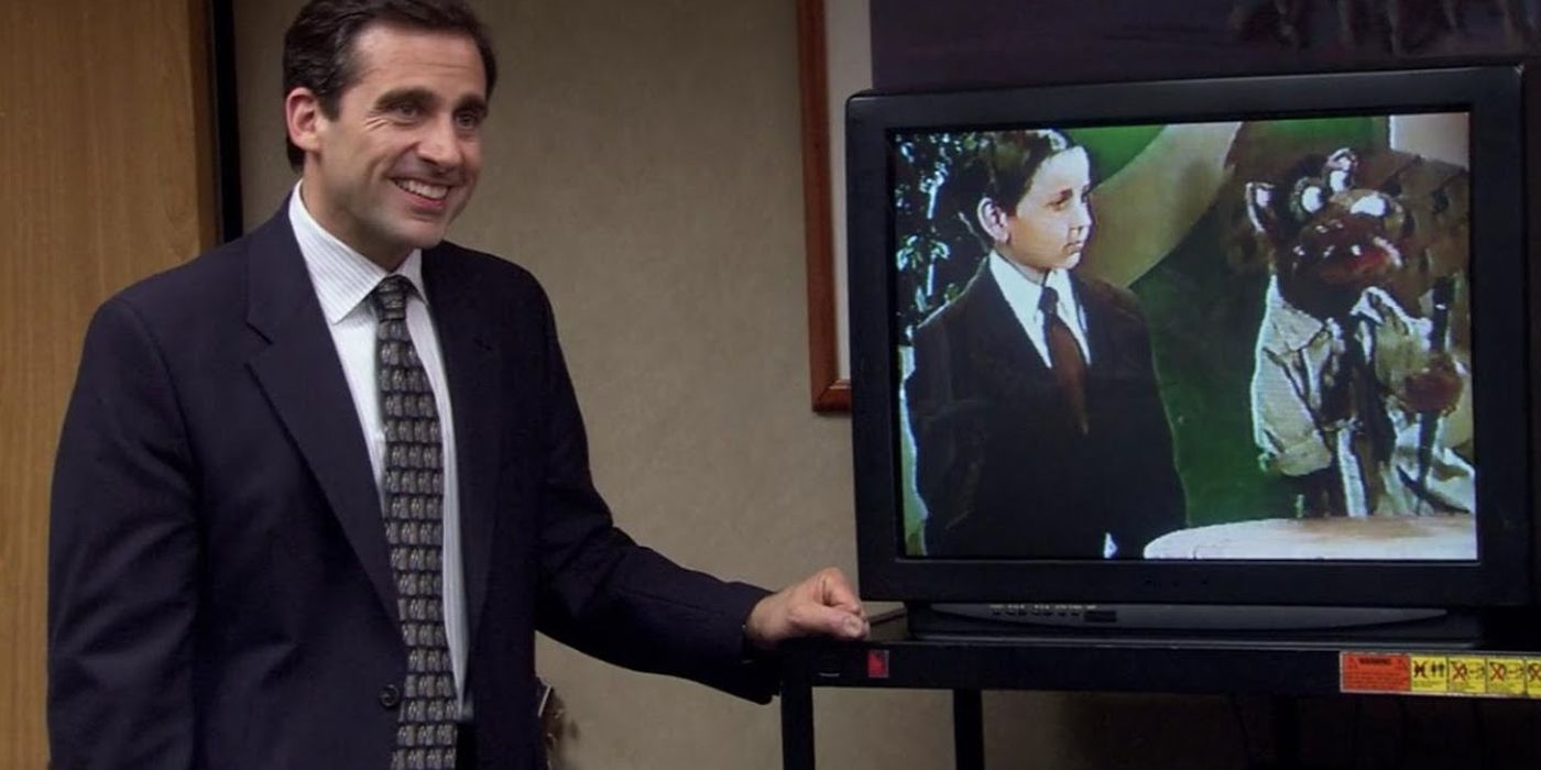 Michael Scott watching himself as a child on TV from The Office S2E18