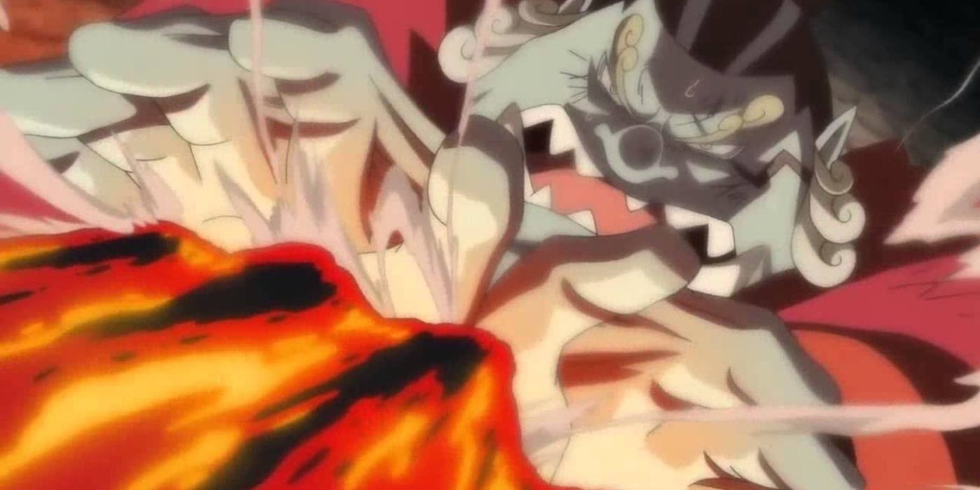 Jinbe blocking Akainu's magma punch in One Piece