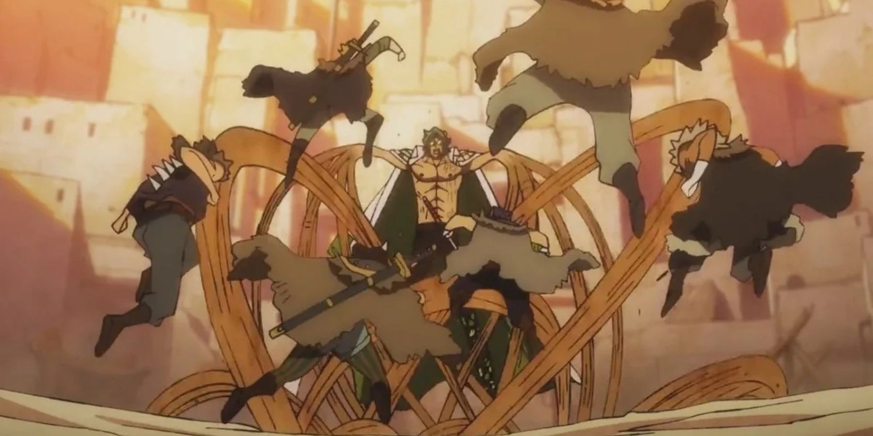 Admiral Ryokugyu using his Devil Fruits to beat multiple Beast Pirates in One Piece