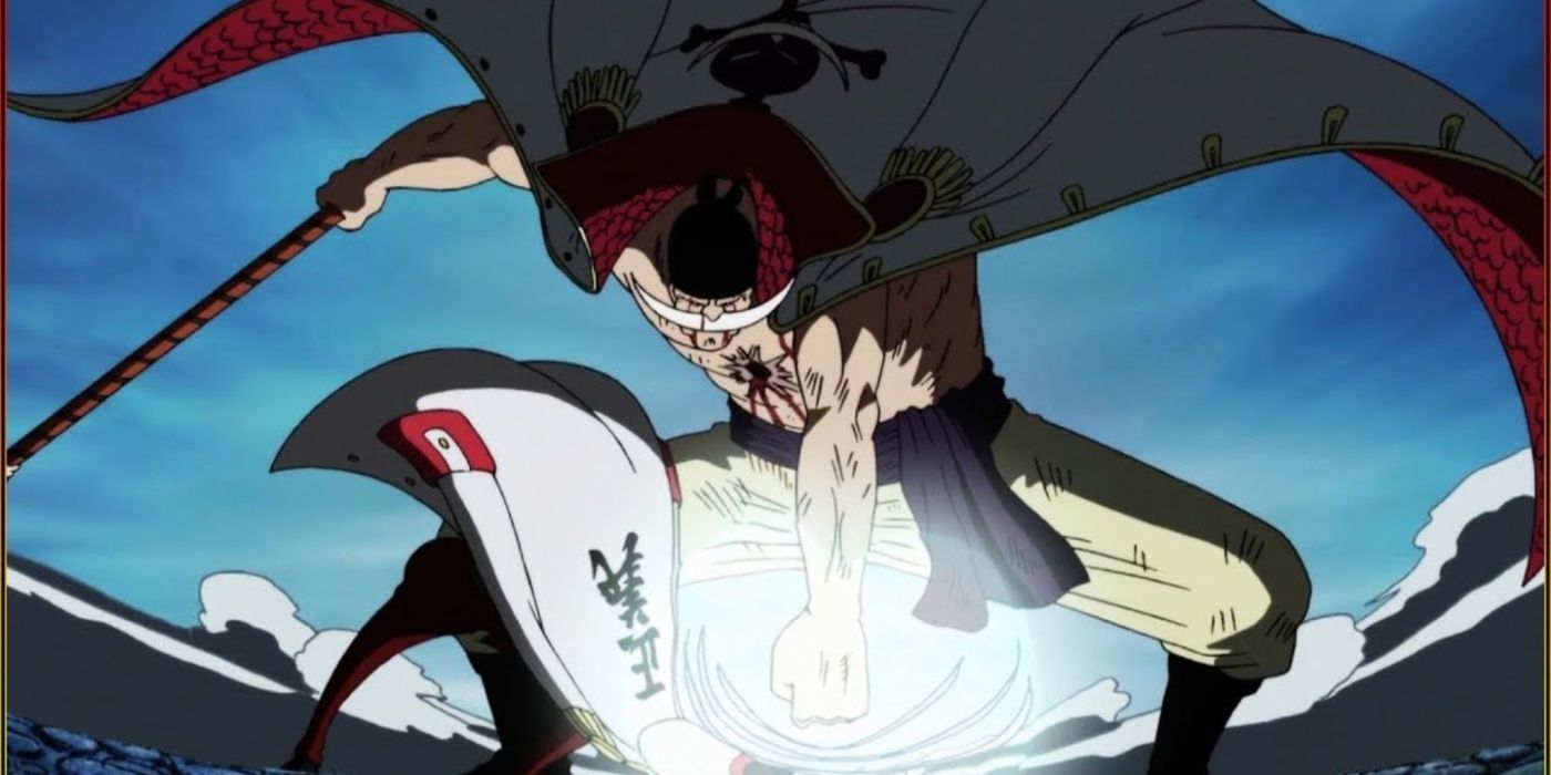 Emperor Whitebeard smashes Akainu into the ground in One Piece