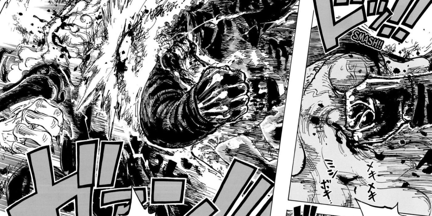 Bartholomew Kuma punching Saint Jaygarcia Saturn in the One Piece Manga