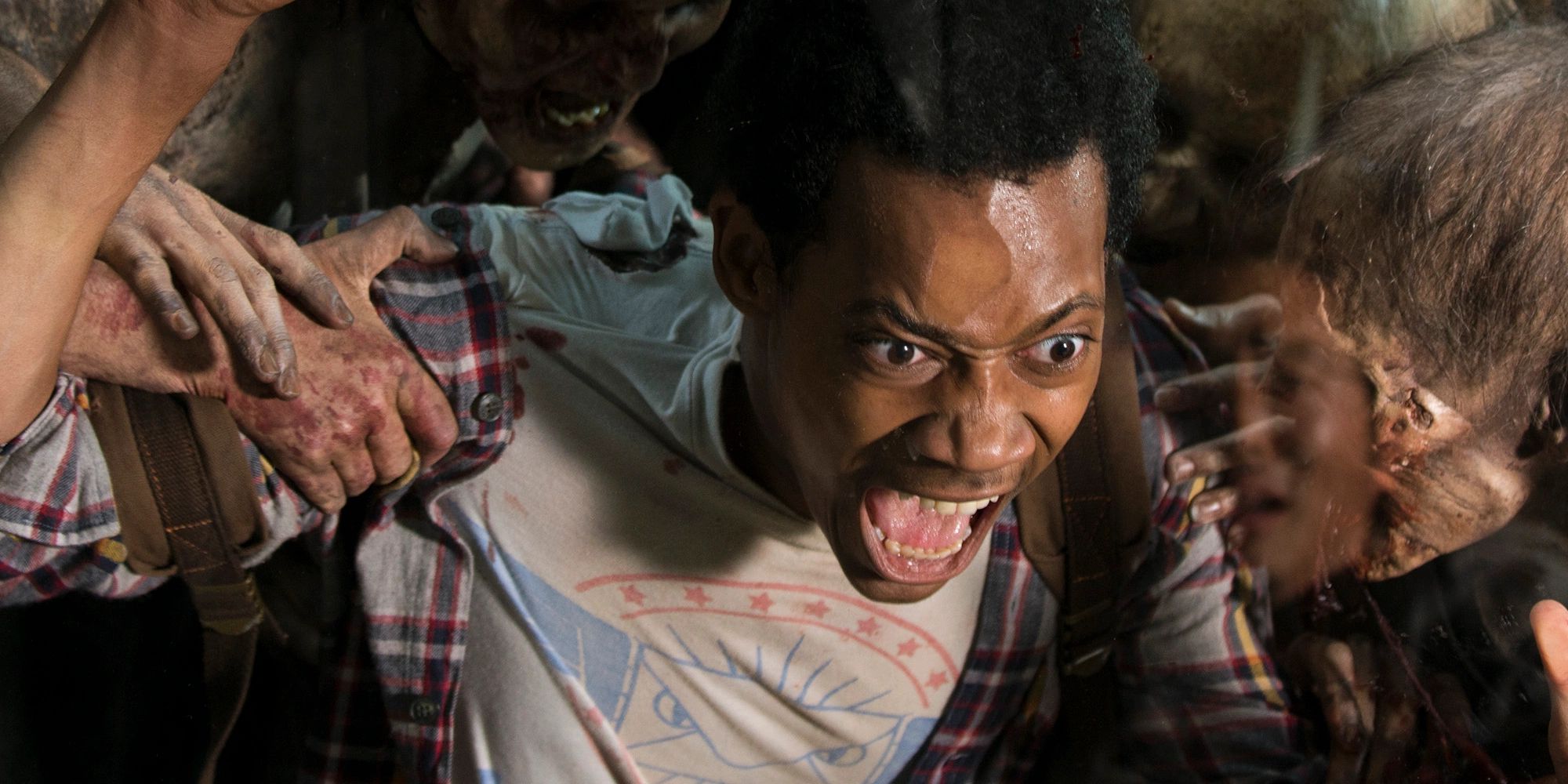 Noah (Tyler Jackson Williams) screams as walkers devour him in The Walking Dead