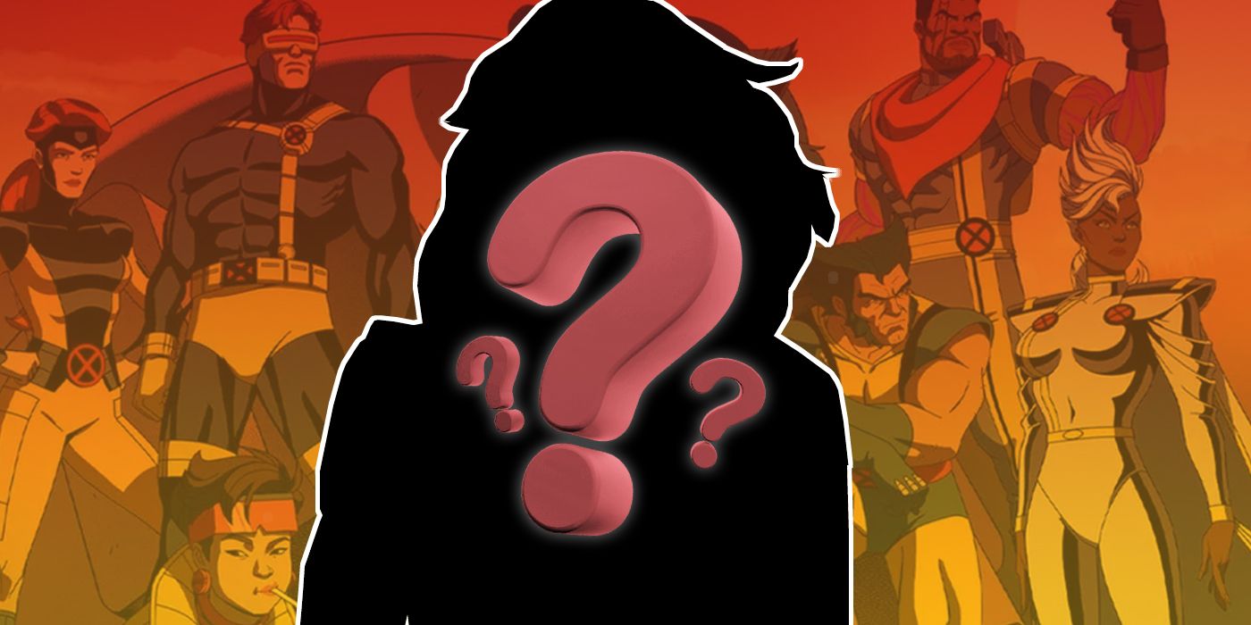 Silhouetted movie character with question marks and X-Men '97 characters in the background.