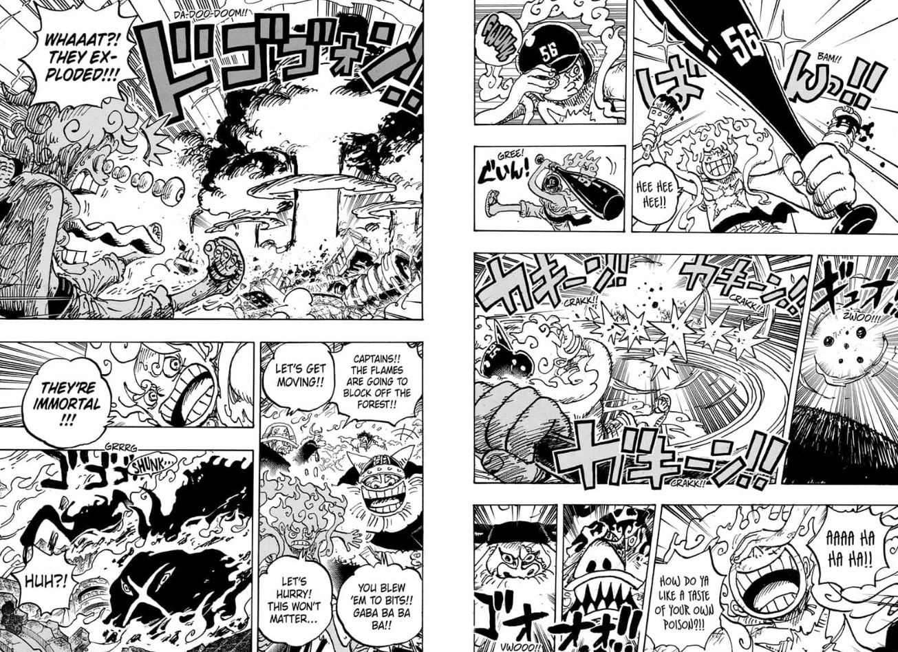 one piece chapter 1111 shows luffy playing baseball with gear 5