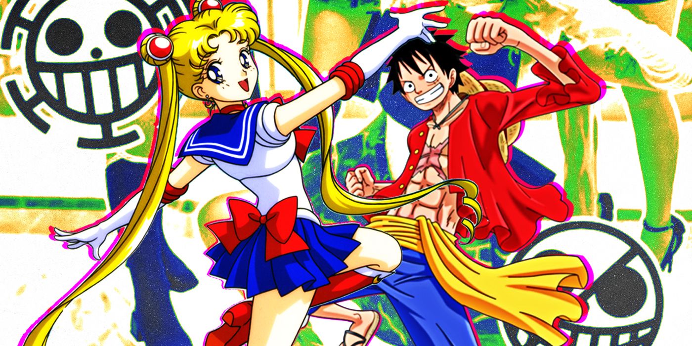 Sailor Moon from the titular anime and Luffy from One Piece smiling and posing.