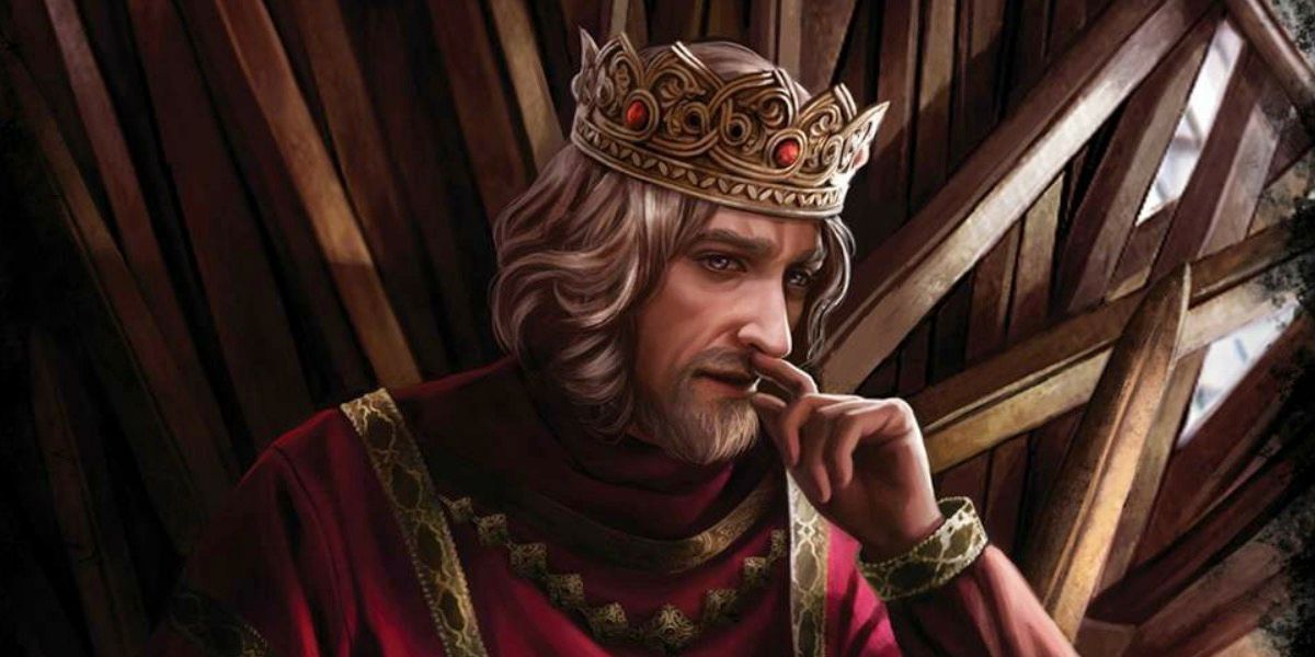 Aenys Targaryen no Trono de Ferro, retratado por Magali Villeneuve em O Mundo de Gelo e Fogo.