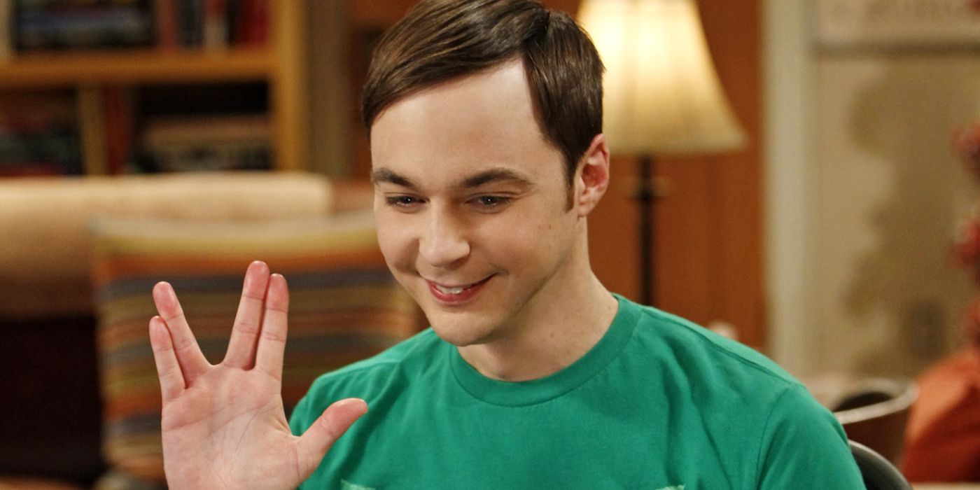 Sheldon Cooper doing the Star Trek greeting in The Big Bang Theory
