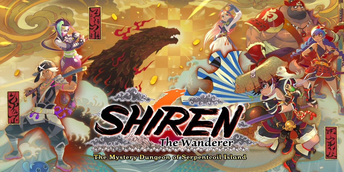 Os personagens principais de Shiren the Wanderer 6 se enfrentam diante das ondas e de um monstro surgindo ao fundo.