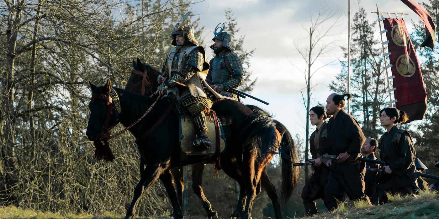 Buntaro and Lord Toranaga ride horses and prepare for war in Shogun