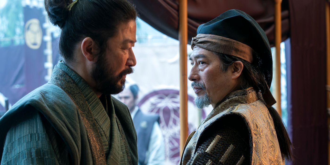 Toragana and Kashigi Yabushige stare at each other in Shogun