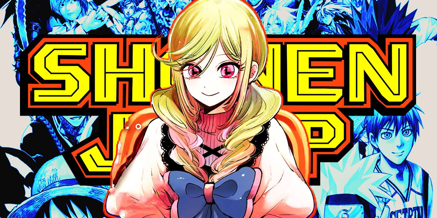 Anime librarian Aihara Pitari stands in front of official Shonen Jump logo