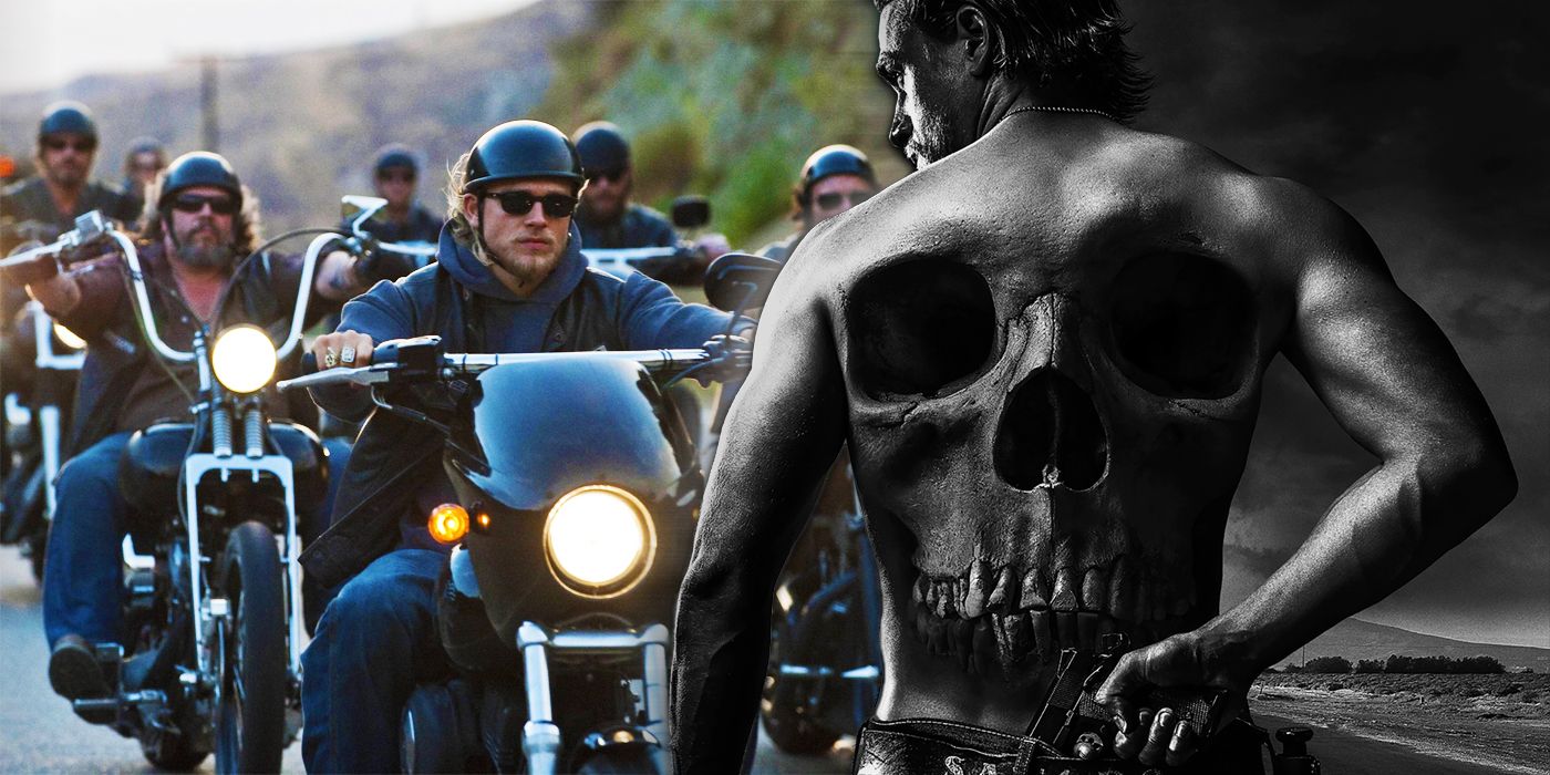 Sons of Anarchy collage featuring the SAMCRO club and Jax