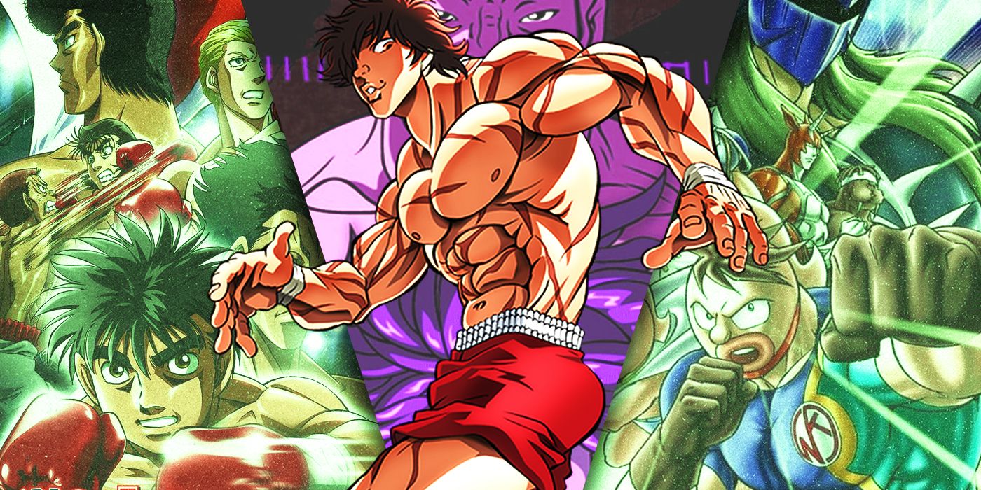 Split Images of Hajime No Ippo, Grappler Baki, and Kinikkuman Ultimate Muscle