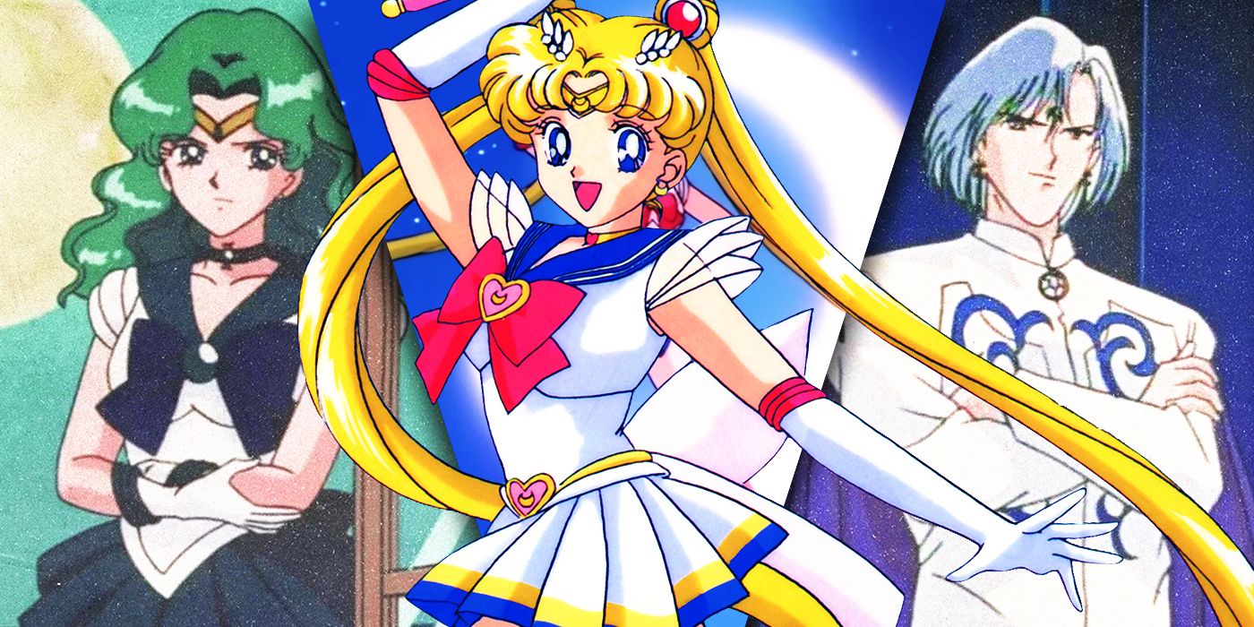 Split Images of Sailor Neptune, Sailor Moon, and Prince Demande