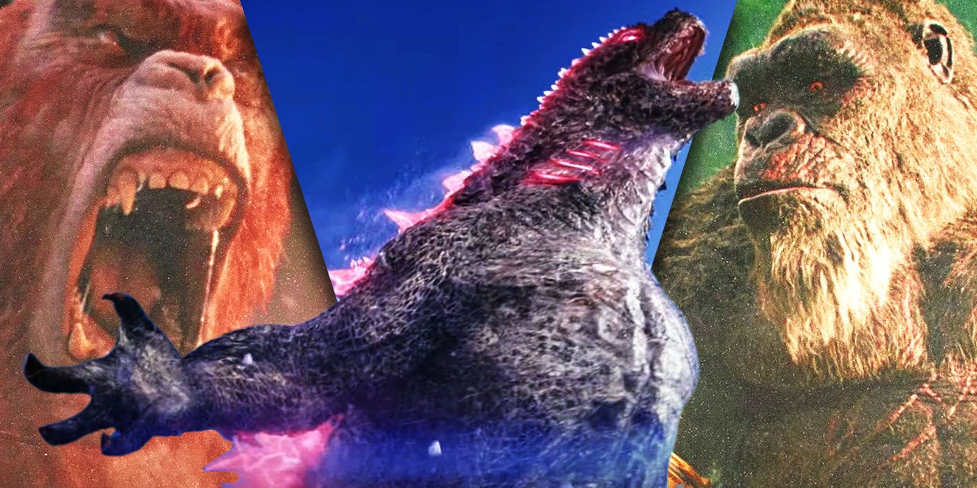 Split Images of Skar, Godzilla, and Kong