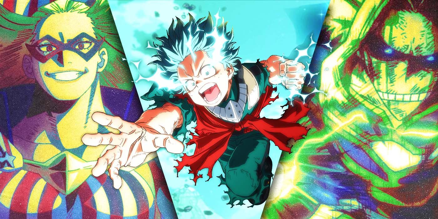 Split Images of Stars and Stripe, Deku, and All Might
