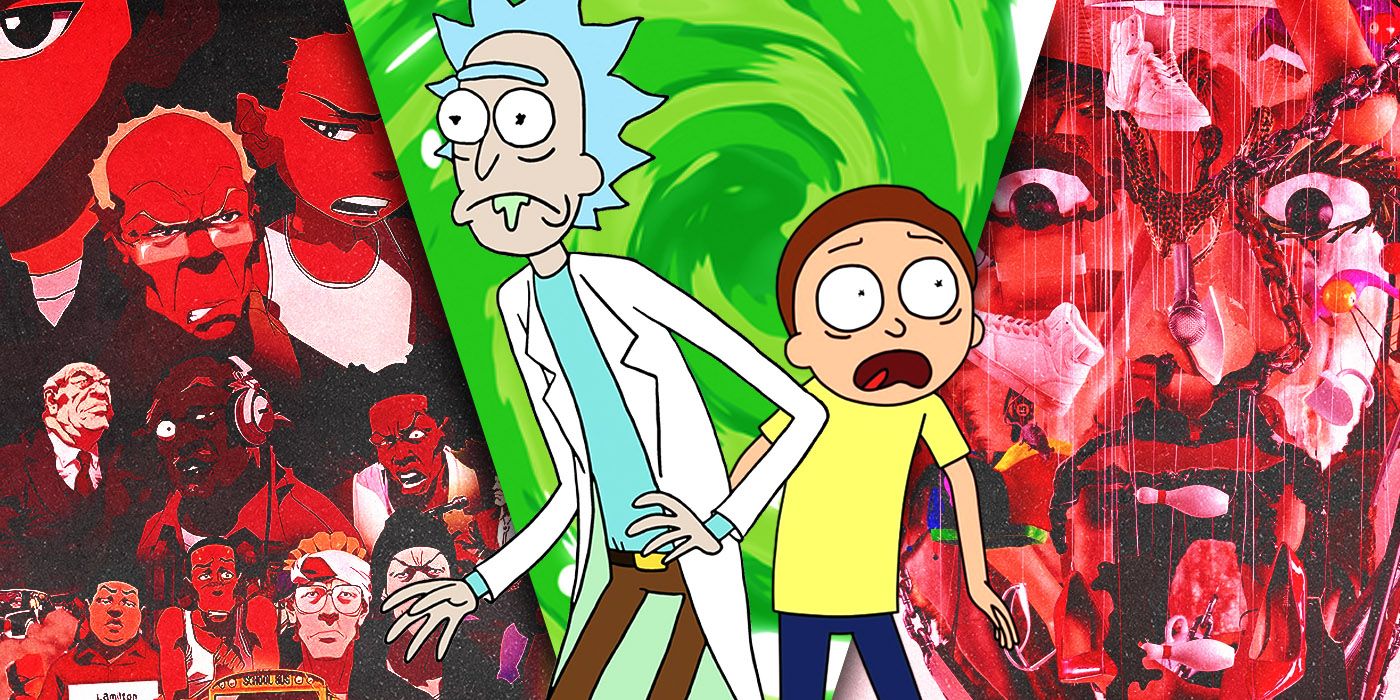 Split Images of The Boondocks, Rick and Morty, and Eric Andre Show