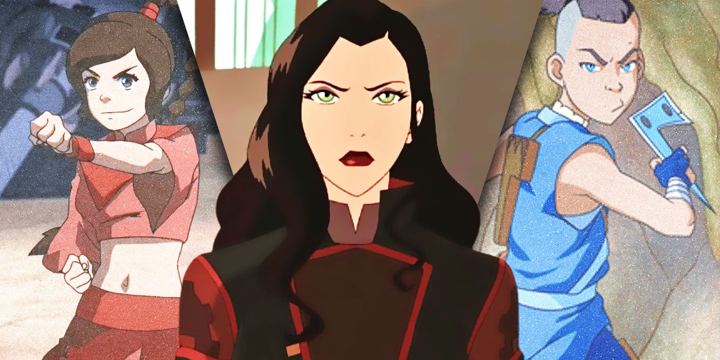 Split Images of Ty Lee, Asami, and Sokka from Avatar: The Last Airbender and The Legend of Korra