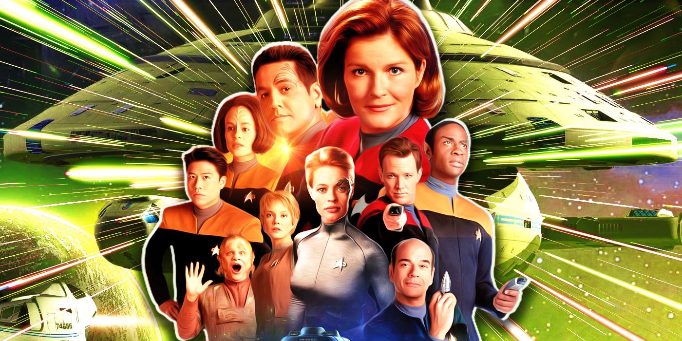 Captain Kathryn Janeway and the crew of the USS Voyager in Star Trek Voyager