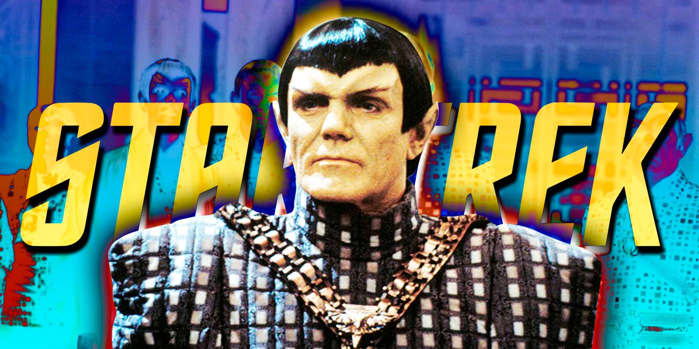 A Romulan in front of the Star Trek title