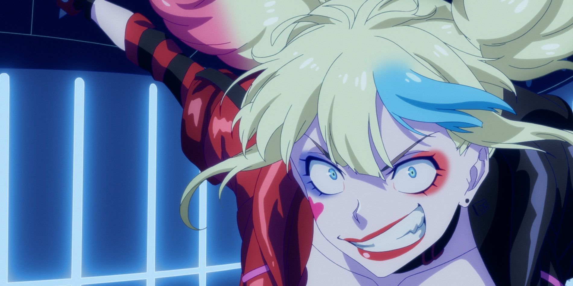 Suicide Squad Isekai featuring Harley Quinn grinning and about to attack