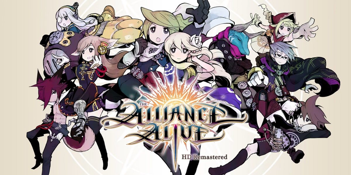 O elenco de The Alliance Alive HD Remastered se reúne atrás do emblema da série.