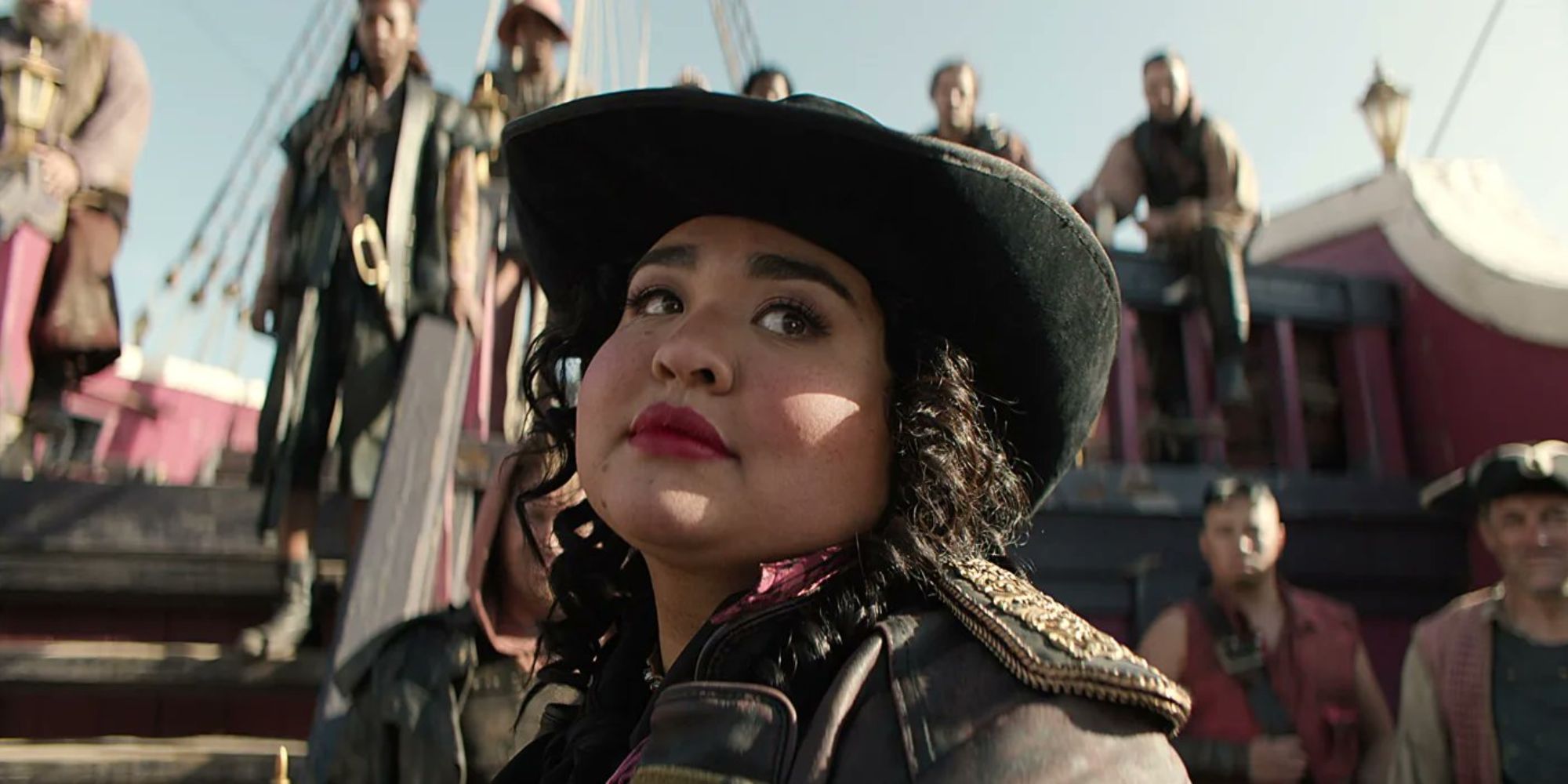 Alvida from One Piece on Netflix commands attention from her pirate crew in the live-action One Piece adaptation.