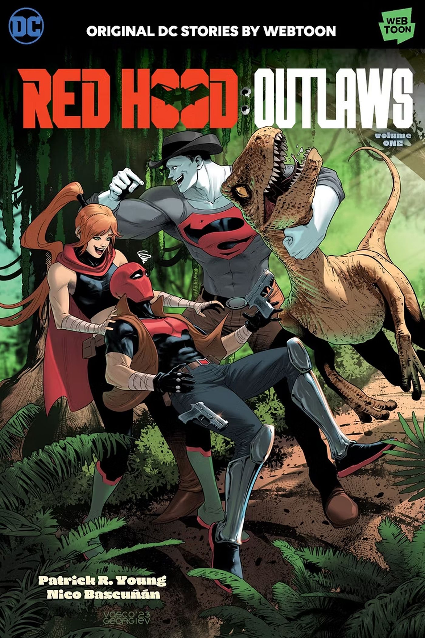 The Outlaws fight dinosaurs in Red Hood: Outlaws
