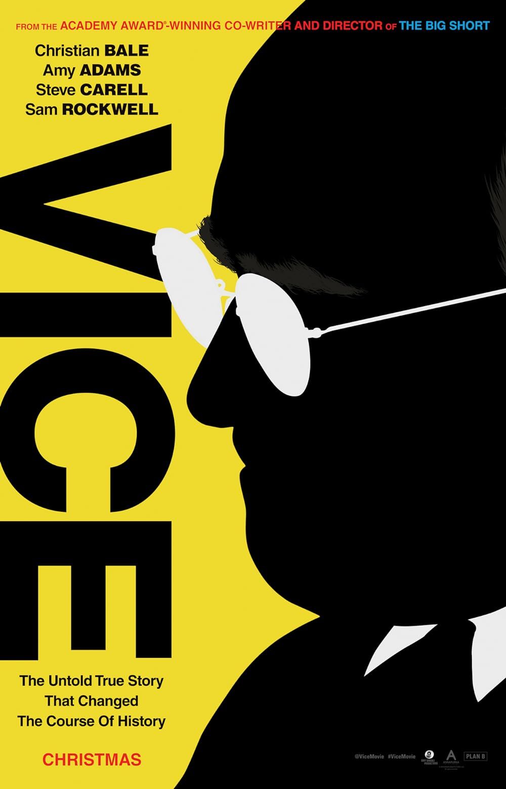 The Silhouette of Dick Cheney looks to the side on the poster for Vice