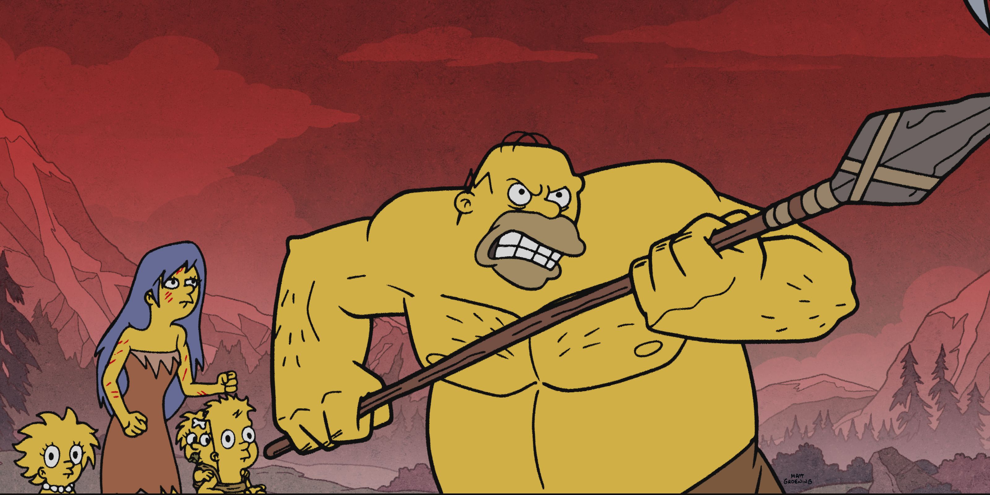 The Simpsons animated in the style of Adult Swim's Primal. 