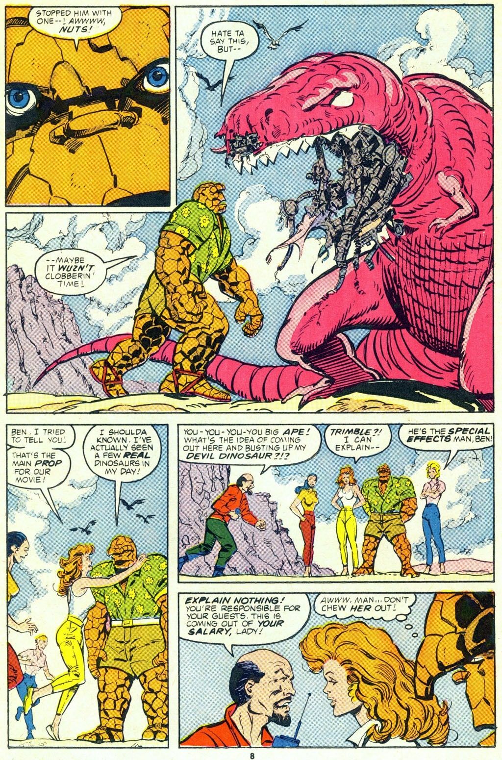 The Thing dá um soco em um dinossauro diabólico animatrônico